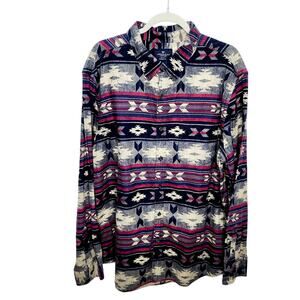 American Eagle Men's Western Aztec Classic Fit Button Front Long Sleeve Shirt